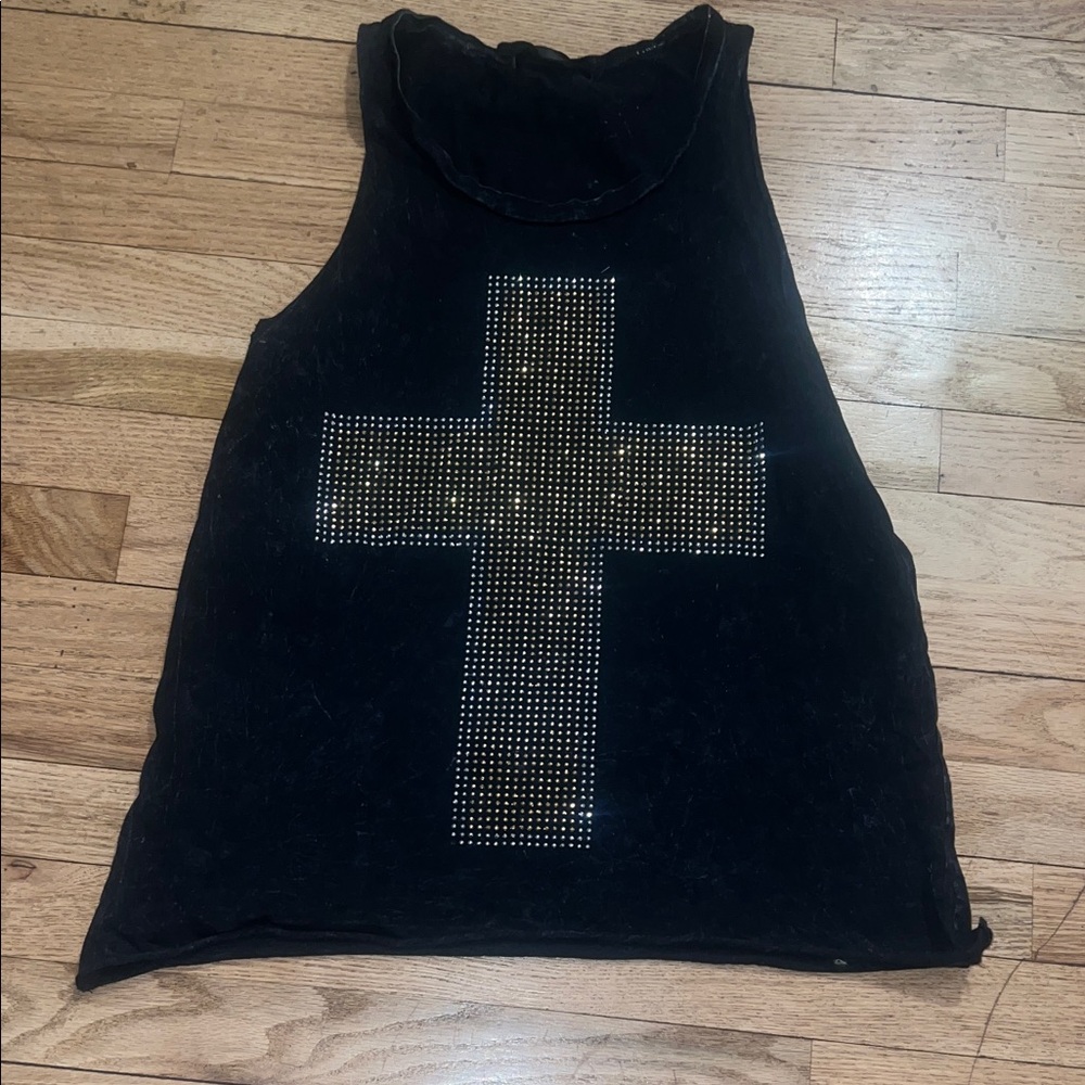 Black Tank Top with Gold Cross Design